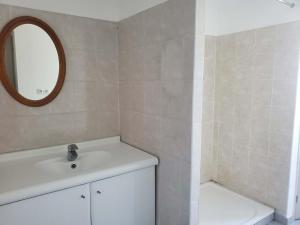 a bathroom with a white sink and a mirror at Studio Beau rêve in Le Cheylard