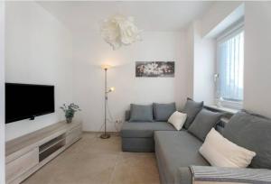 a living room with a couch and a flat screen tv at Residenza Jasmine in Verbania