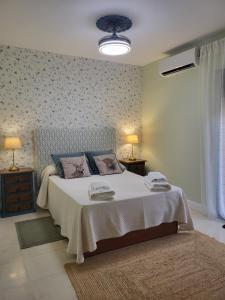 a bedroom with a bed with two night stands and two lamps at Bronlara in Alhaurín de la Torre +16 photos