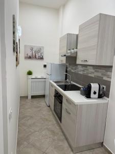 a small kitchen with a sink and a refrigerator at Da Silvi Apartment in Terracina