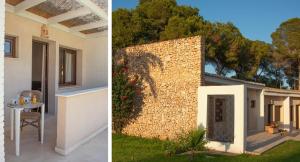 two pictures of a house with a wall and a table at Hotel Montepiedra 4''''sup in Playas de Orihuela