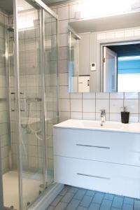 a bathroom with a sink and a shower at Skiers Lodge Hemsedal in Hemsedal +125 photos