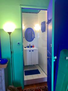 a bathroom with a shower with a sink and a mirror at Chambres d'hôtes Le Regent in Hyères +18 photos