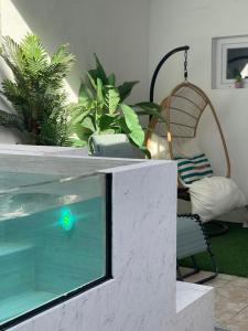 a swimming pool with a green ball in the water at Catespero Sossego Villa in Reguengos de Monsaraz