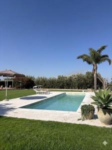 a swimming pool in a yard with a palm tree at Villa Giannina in Ispica