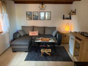 a living room with a couch and a table at Two Olives Vacation Homes in Slatina Varoš +24 photos