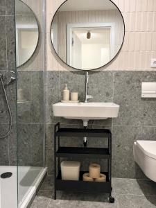 a bathroom with a sink and a mirror at Studio 202 in Brno +11 photos
