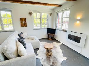 a living room with a couch and a tv at Appartement "Loft Seeliebe" in Kreuzlingen