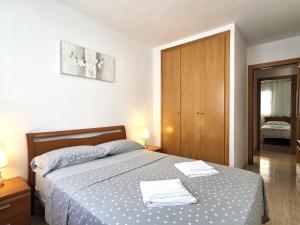 a bedroom with a bed and a wooden cabinet at Apartamento Trebol 2 in Oropesa del Mar
