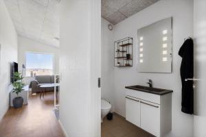 a white bathroom with a sink and a toilet at 1166-Ringkobing-Havstien-388 in Søndervig +33 photos