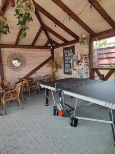 a ping pong table in a pavilion with a ping pong table at Stały Ląd in Darlowko