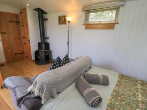 a living room with a couch with pillows on it at Bramleys in Taunton