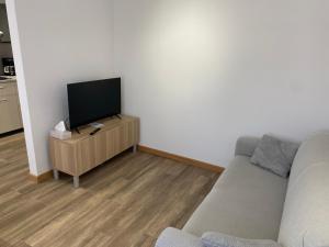 a living room with a couch and a flat screen tv at Apartment Sinčić in Novigrad Istria