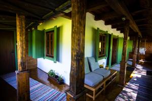 a living room with a couch and green walls at DejaView Casa Veche in Rogojel