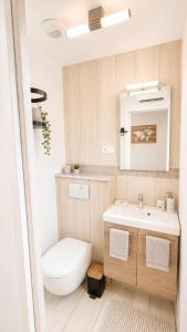 a bathroom with a toilet and a sink at LES COQUILLAGES, plage et centre à pied, lits faits, 2 sdb in Berck-sur-Mer +27 photos