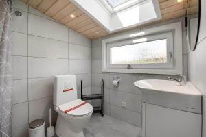 a bathroom with a toilet and a sink and a window at C11348-Tarm-Laksestien-3 in Tarm +25 photos
