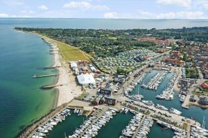 an aerial view of a harbor with boats in the water at 40572-Juelsminde-Pot-Strandby-134 in Sønderby