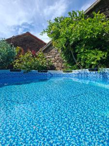 a large blue swimming pool in front of a house at Cabana Toxosoutos in Tojos Outos