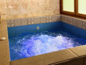 eine große blaue Wanne mit einer Welle darin in der Unterkunft Munay Wasi by Hospedaje Puntzán in Baños