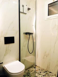 a bathroom with a shower and a toilet at Agave by Aloe Residence Possidi in Possidi +10 photos