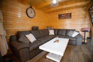 a living room with a couch and a table at Bungalow&Spa GIGIC I - Whirpool in Brčko +1 photo