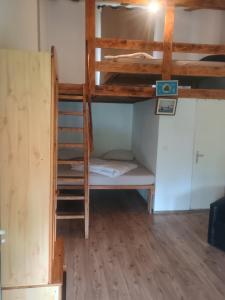 a room with a bunk bed and a ladder at Nautic Colibița in Colibiţa