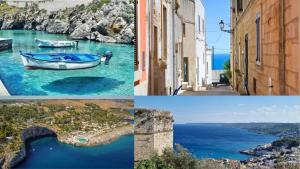 a collage of photos of a city and a boat at Lecce Rooms in Castro di Lecce