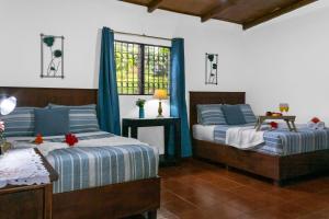 a bedroom with two beds and a window at Ataco Cabin Views Breakfast and Coffee in Tacuba