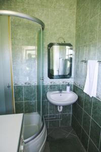 a bathroom with a sink and a toilet and a shower at House Duzi in Duži