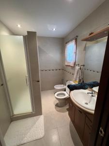 a bathroom with a toilet and a sink and a shower at Mas d'Arturo in Serós +12 photos