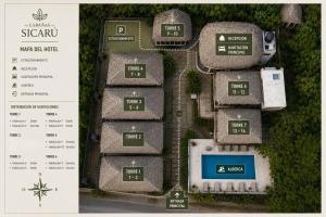 an overhead rendering of a site plan of a villa at Sicaru Mazunte in Mazunte +10 photos