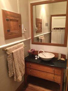 a bathroom with a sink and a mirror at Manderley Park Farmstay B&B in Buln Buln