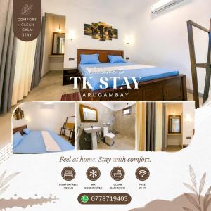 a flyer of a hotel room with a bed at TK Stay in Arugam Bay