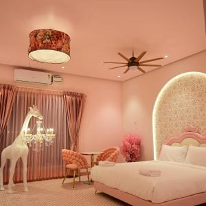 a bedroom with a bed with a horse on the wall at Greece In Blue in Kandivalli