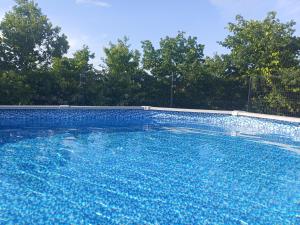 a large blue swimming pool with trees in the background at Welcome House Eger in Eger