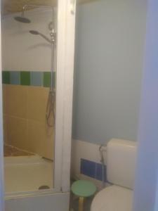 a bathroom with a shower and a toilet and a tub at Silver chambre in Creil