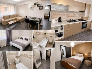 a collage of photos of a hotel room at ARKADIA 2 BR APARTMENTs in Bucharest
