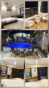 a collage of photos of a living room and a bedroom at Kk resort sonkatch in Sonkach