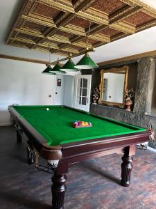a pool table in a living room with a ceiling at Theresiengarten in Bad Wörishofen