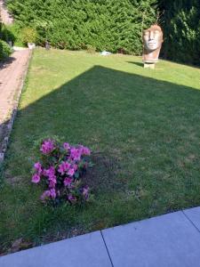 a bunch of purple flowers in the grass at Studio cosy Climatisation, terrasse privée, parking devant la maison in Nevers +3 photos