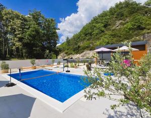 a villa with a swimming pool and a mountain at Villa Krivokapic in Trebinje