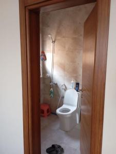 a bathroom with a toilet and a shower at Home Room in Ghukra