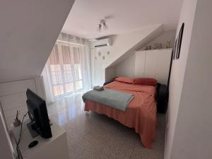a small bedroom with a bed and a tv at ARIEL'S house in San Benedetto del Tronto