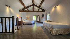 a bedroom with two beds in a room at Hôtel la Fête en Provence in Vaison-la-Romaine