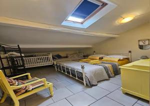a bedroom with two beds and a skylight at Gite du Passignac in Saint-Maigrin +13 photos