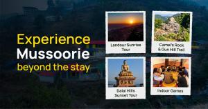 a collage of pictures of monuments and a statue at The Hosteller Mussoorie, Mall Road in Mussoorie