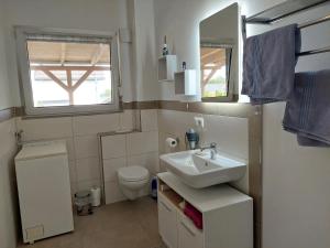 ein Badezimmer mit Waschbecken und Toilette in der Unterkunft FeWoMeißner in Wittingen + 10 Fotos