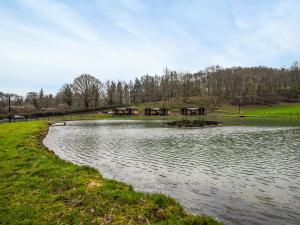 a lake with a group of houses in the background at Poplar Lodge - Uk50625 in Welshpool