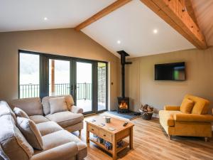 a living room with two couches and a fireplace at Poplar Lodge - Uk50625 in Welshpool