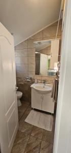 a bathroom with a sink and a toilet and a mirror at Lavanda Sea View Apartment Mali Lošinj in Mali Lošinj +64 photos